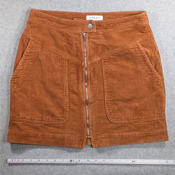 Gilli Corduroy Mini Skirt Brown Front Zip Up Pockets  Casual Womens Size Medium - Picture 14 of 15